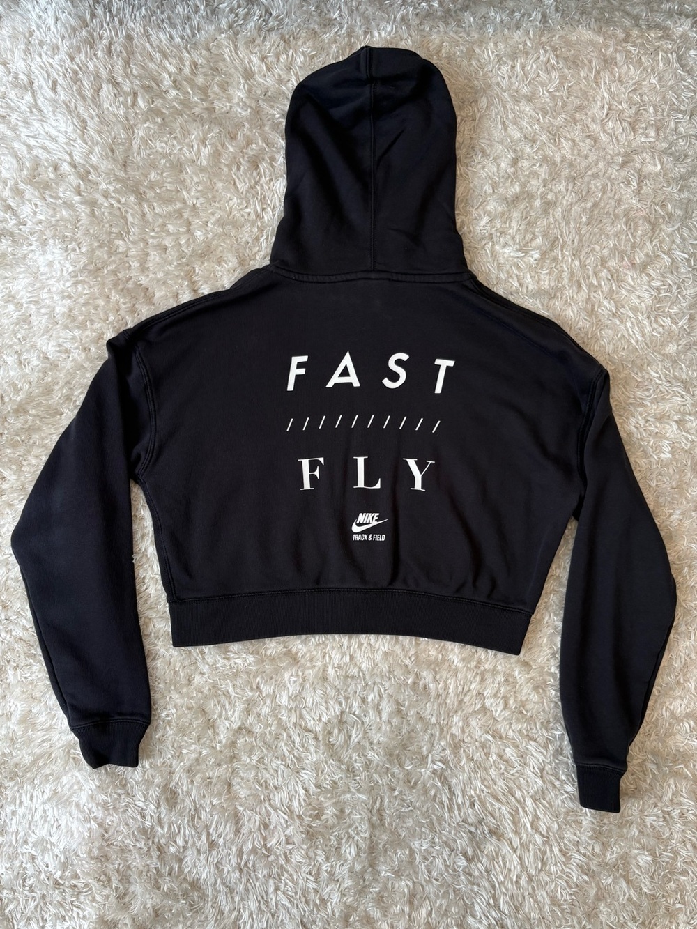 Nike Track & Field “Fast & Fly” Black Cropped Zip Hoodie White Neon Green Detail